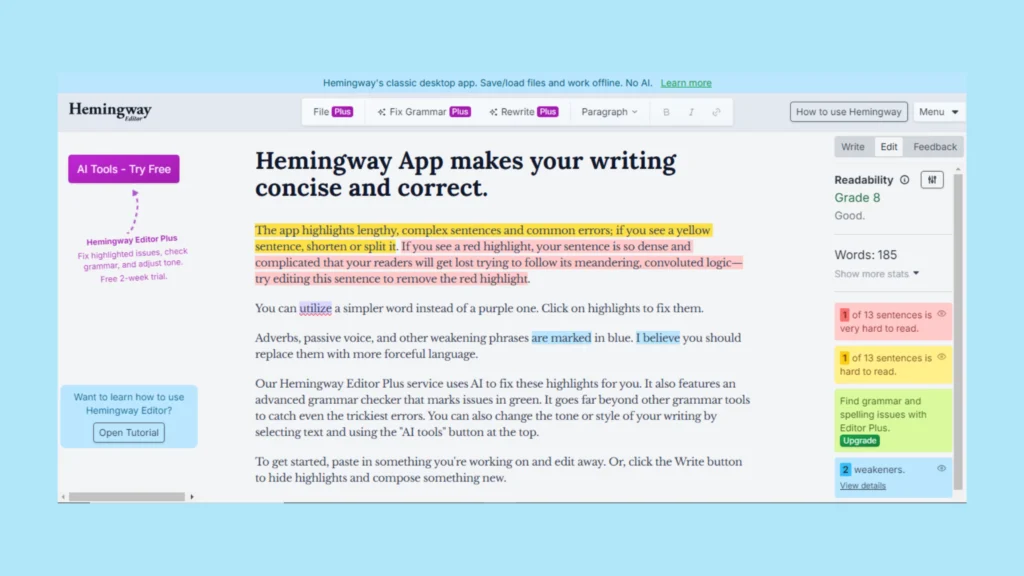 Best Writer Tools: Hemingway Editor