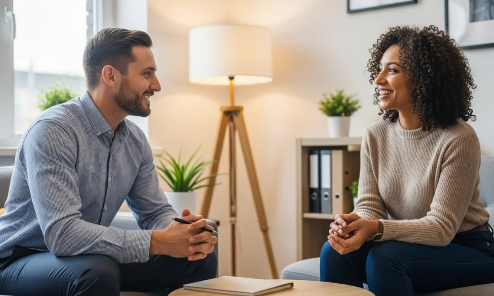 A man and woman sitting on a couch