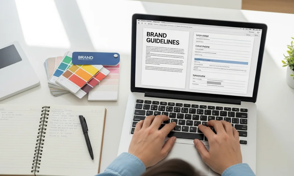 A person types on a laptop-Brand Guidelines Template
