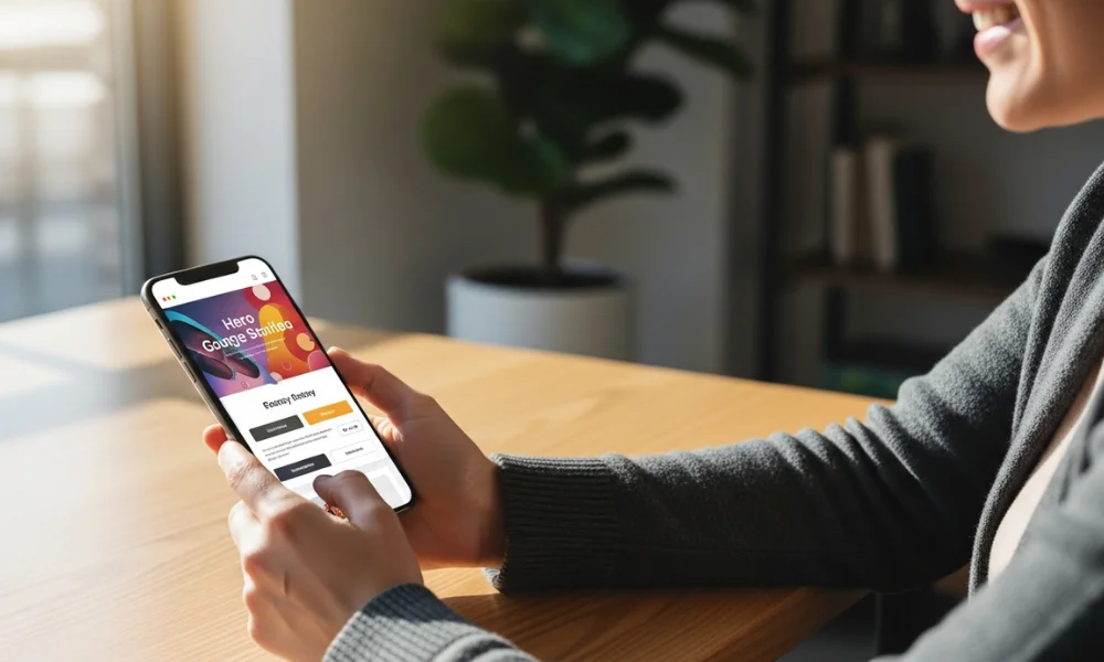 person sits at a wooden table-make website mobile friendly