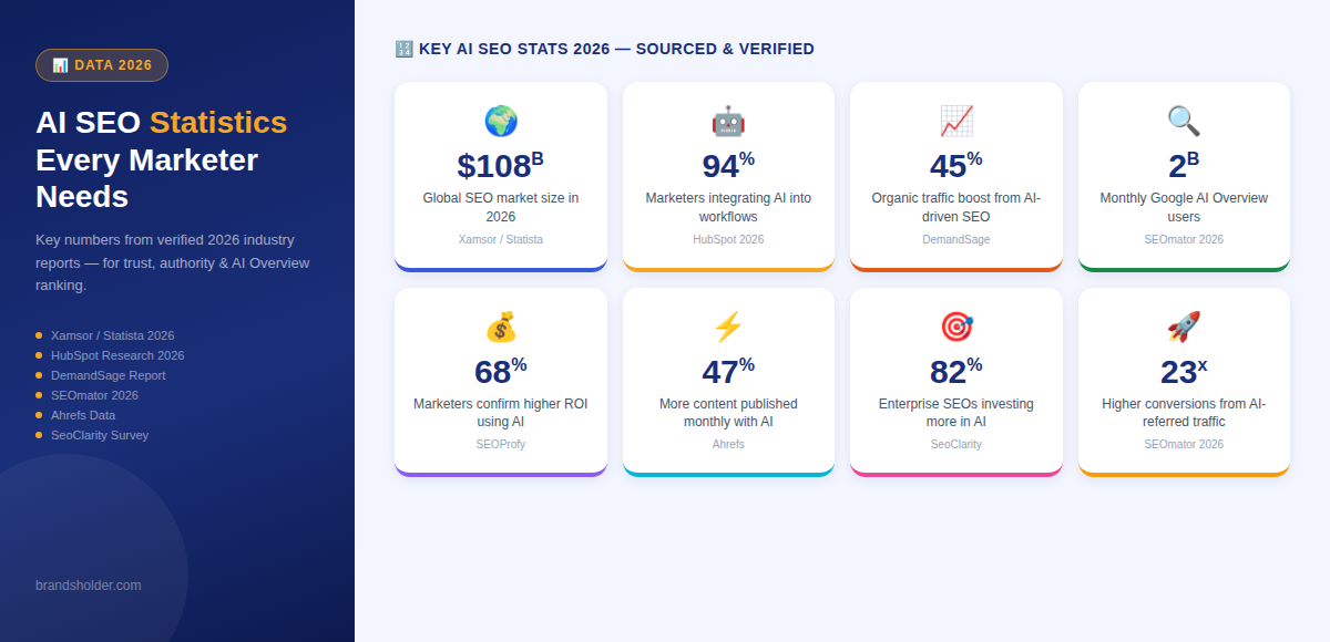 AI SEO Statistics 2026 — Market size adoption rates and ROI data | Brandsholder